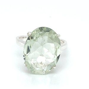 Prasiolite 7.05ct Platinum Finish Solid 925 Sterling Silver Ring